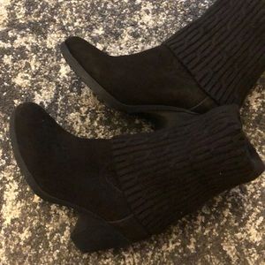 Black Suede Winter Wedged Boots, Size 6.5